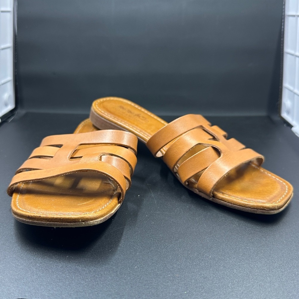 Coach and Four Leather Slide Sandals Womens 6 Tan Brown H-Strap Made in Italy